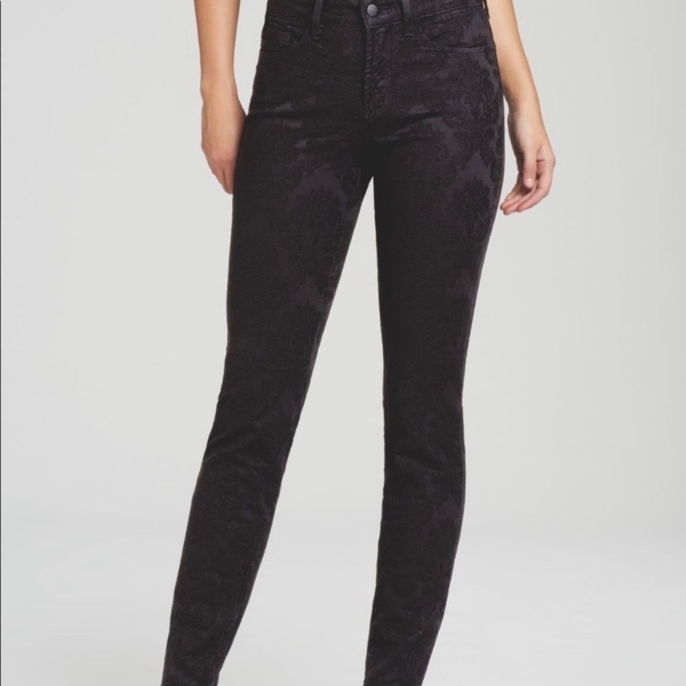 NYDJ Alina Floral Jacquard Lift Tuck Technology Black Jean Legging Pants